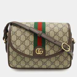 Pre Owned Gucci Ophidia Gg Supreme Small Shoulder Bag With Web Stripe Strap And Clutch In Beige Pvc