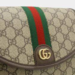 Pre Owned Gucci Ophidia Gg Supreme Small Shoulder Bag With Web Stripe Strap And Clutch In Beige Pvc