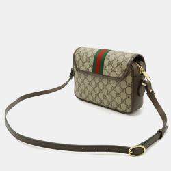 Pre Owned Gucci Ophidia Gg Supreme Small Shoulder Bag With Web Stripe Strap And Clutch In Beige Pvc