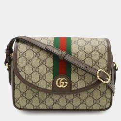 Pre Owned Gucci Ophidia Gg Supreme Small Shoulder Bag With Web Stripe Strap And Clutch In Beige Pvc