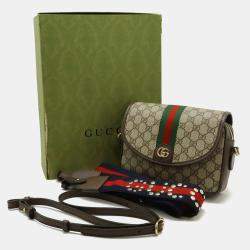 Pre Owned Gucci Ophidia Gg Supreme Small Shoulder Bag With Web Stripe Strap And Clutch In Beige Pvc