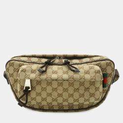 Pre Owned Gucci Gg Canvas Large Sling Bag Body Waist Canvas Beige Dark Brown