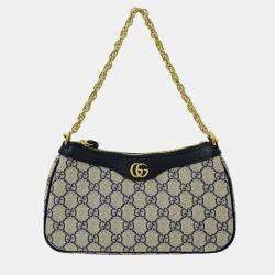 مملوكة مسبقًا Gucci Ophidia Handbag Shoulder 2Way Pvc Small Navy Beige Gg Supreme Plus Animalier Charm Bee