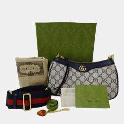 مملوكة مسبقًا Gucci Ophidia Handbag Shoulder 2Way Pvc Small Navy Beige Gg Supreme Plus Animalier Charm Bee