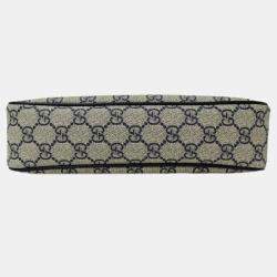 مملوكة مسبقًا Gucci Ophidia Handbag Shoulder 2Way Pvc Small Navy Beige Gg Supreme Plus Animalier Charm Bee