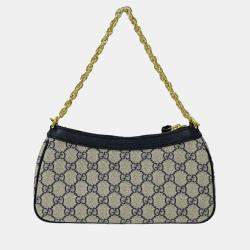 مملوكة مسبقًا Gucci Ophidia Handbag Shoulder 2Way Pvc Small Navy Beige Gg Supreme Plus Animalier Charm Bee