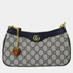 مملوكة مسبقًا Gucci Ophidia Handbag Shoulder 2Way Pvc Small Navy Beige Gg Supreme Plus Animalier Charm Bee