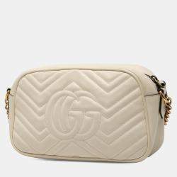 Pre Owned Gucci White Small GG Marmont Matelasse Leather Crossbody