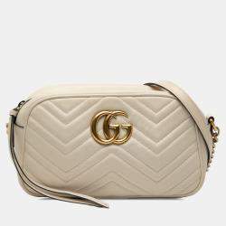 Pre Owned Gucci White Small GG Marmont Matelasse Leather Crossbody