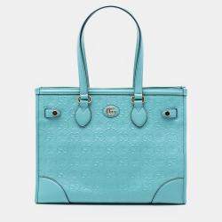 Pre Owned Gucci Blue GG Star Embossed Leather Tote