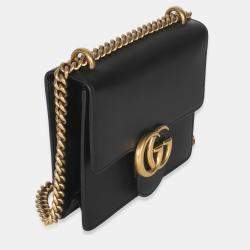 Pre Owned Gucci Black Smooth Calfskin Small GG Marmont Chain Bag