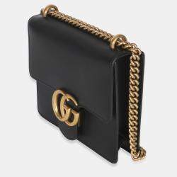 Pre Owned Gucci Black Smooth Calfskin Small GG Marmont Chain Bag