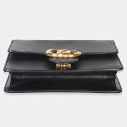 Pre Owned Gucci Black Smooth Calfskin Small GG Marmont Chain Bag