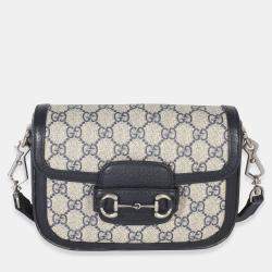 Pre Owned Gucci Navy GG Supreme Monogram Web Horsebit 1955 Mini Bag