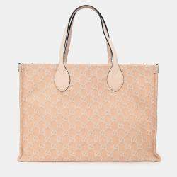 Pre Owned Gucci Beige Monogram Denim Ophidia Large Shopper Tote with Pouch