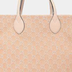 Pre Owned Gucci Beige Monogram Denim Ophidia Large Shopper Tote with Pouch