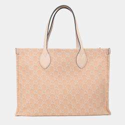 Pre Owned Gucci Beige Monogram Denim Ophidia Large Shopper Tote with Pouch