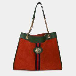 Pre Owned Gucci Red/Green Suede/Leather Rajah Tote Bag