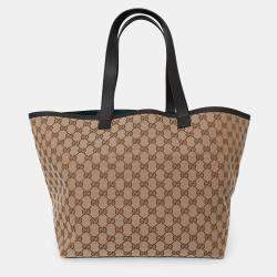 Pre Owned Gucci Brown GG Canvas Web Medium Totissima Tote Bag with Pouch