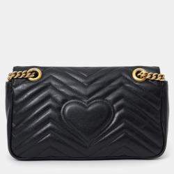 مملوكة مسبقًا Gucci Black Leather GG Marmont Small Crossbody Bag
