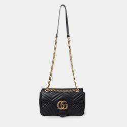 مملوكة مسبقًا Gucci Black Leather GG Marmont Small Crossbody Bag