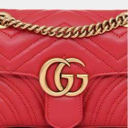 Pre Owned Gucci Red Leather Small GG Marmont Shoulder Bag