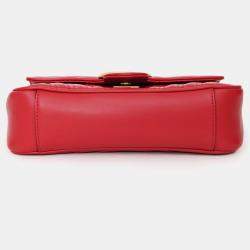 Pre Owned Gucci Red Leather Small GG Marmont Shoulder Bag