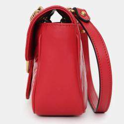 Pre Owned Gucci Red Leather Small GG Marmont Shoulder Bag