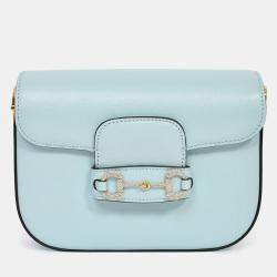 Pre Owned Gucci Blue Leather Crystal Horsebit 1955 Mini Shoulder Bag