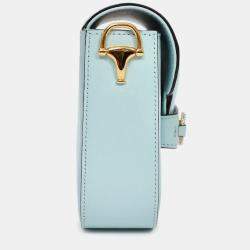 Pre Owned Gucci Blue Leather Crystal Horsebit 1955 Mini Shoulder Bag