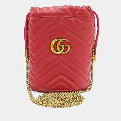 مملوكة مسبقًا Gucci Red Leather GG Marmont Mini Bucket Bag (575163)