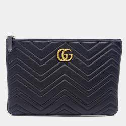 Pre Owned حقيبة كلتش غوتشي جلد أسود GG مارمونت (525541)