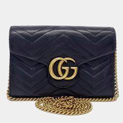 مملوكة مسبقًا Gucci Black Leather Marmont Matrasse Crossbody Bag (474575)
