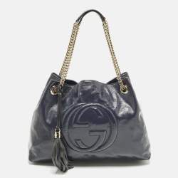 Pre Owned Gucci Soho Chain Medium Purple Patent Leather Tote