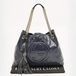 Pre Owned Gucci Soho Chain Medium Purple Patent Leather Tote