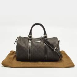 Pre Owned حقيبة غوتشي بوسطن كانفاس GG سوبريم بني داكن وجلد لامع