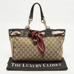 مملوكة مسبقًا حقيبة يد غوتشي بوسيتانو قماش GG بني / بيج