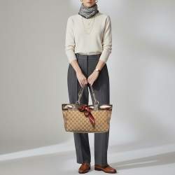 مملوكة مسبقًا حقيبة يد غوتشي بوسيتانو قماش GG بني / بيج