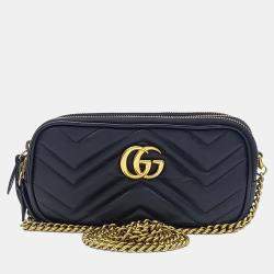 Pre Owned Gucci Black Leather Marmont Crossbody Bag (546581)