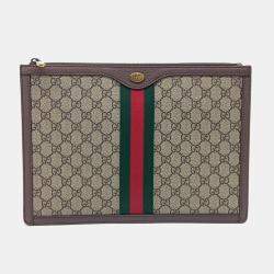Pre Owned Gucci Beige, Brown Canvas Supreme Portfolio Clutch (523359)