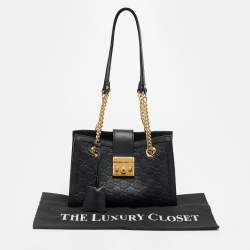 Pre Owned حقيبة يد غوتشي بقفل جلد غوتشي صغيرة سوداء