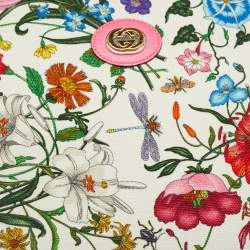 Pre Owned Gucci Flora Neon Pink/Multicolor Floral Print Canvas and Leather Tote