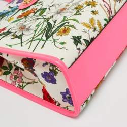 Pre Owned Gucci Flora Neon Pink/Multicolor Floral Print Canvas and Leather Tote