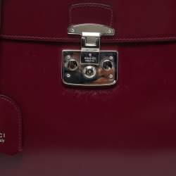 Pre Owned حقيبة غوتشي يد علوية متوسطة من جلد بورجوندي بمقبض مقفل بامبو للسيدات