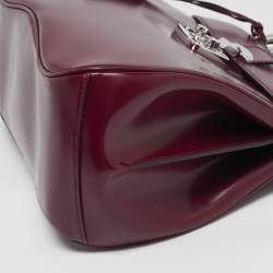 Pre Owned حقيبة غوتشي يد علوية متوسطة من جلد بورجوندي بمقبض مقفل بامبو للسيدات