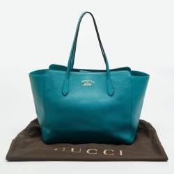 Pre Owned Gucci Swing Medium Turquoise Blue Leather Tote