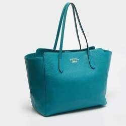 Pre Owned Gucci Swing Medium Turquoise Blue Leather Tote