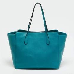 Pre Owned Gucci Swing Medium Turquoise Blue Leather Tote