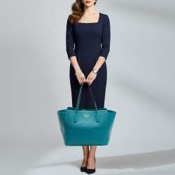 Pre Owned Gucci Swing Medium Turquoise Blue Leather Tote