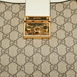 مملوكة مسبقًا حقيبة يد غوتشي "بادلوك" متوسطة قماش و جلد GG سوبريم أبيض عاجي/بيج